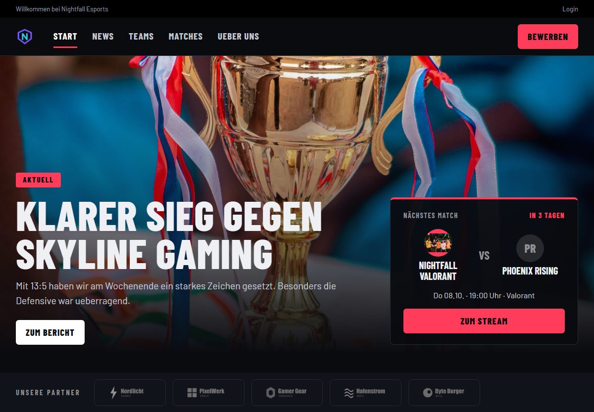 Startseite im Design Pro Org mit Beispieldaten